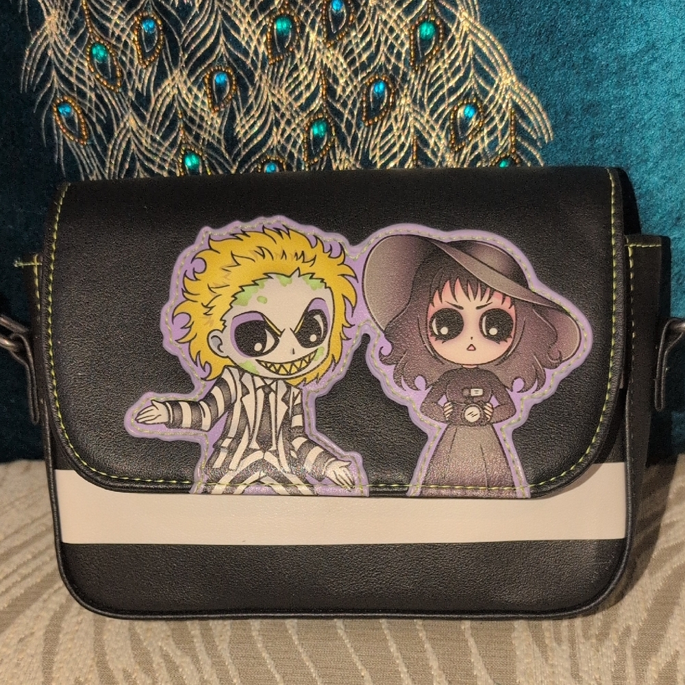 Loungefly Beetle Juice  Lydia And Chibi Duo Crossbody Bag